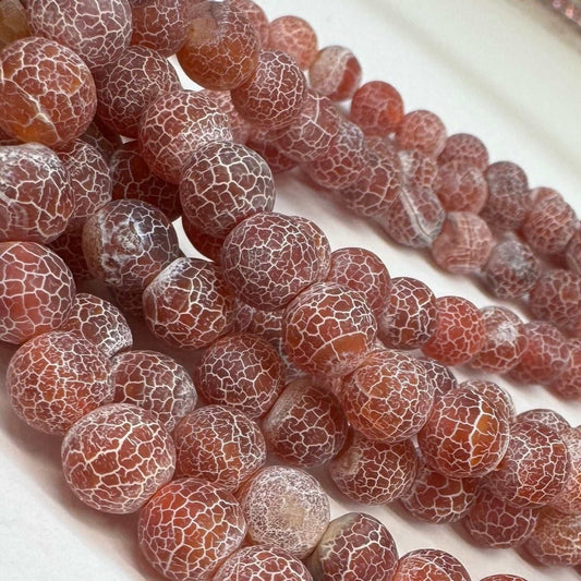 Achát červený praskaný 8mm (45ks) - sicipotreby