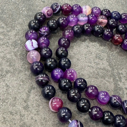 Achát fialový pruhovaný 8mm (45ks) - sicipotreby