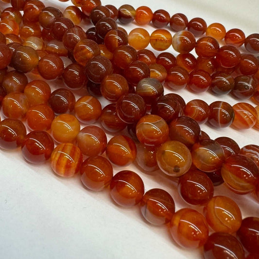 Achát tmavě červený pruhovaný 8mm (45ks) - sicipotreby