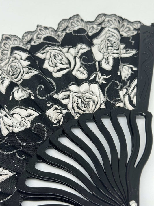 Dámský skládací vějíř textilní s glitry - sicipotreby