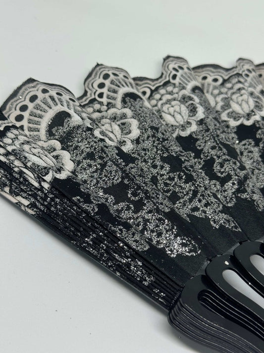 Dámský skládací vějíř textilní s glitry - sicipotreby