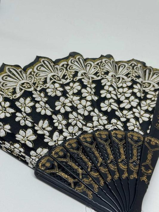 Dámský skládací vějíř textilní s glitry - sicipotreby